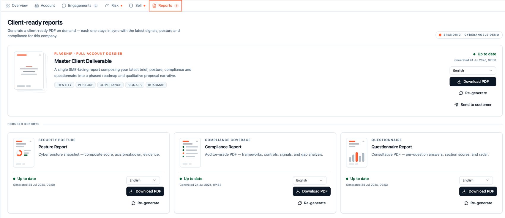 Report pronti per il cliente: il documento principale, il report di postura e quello di compliance